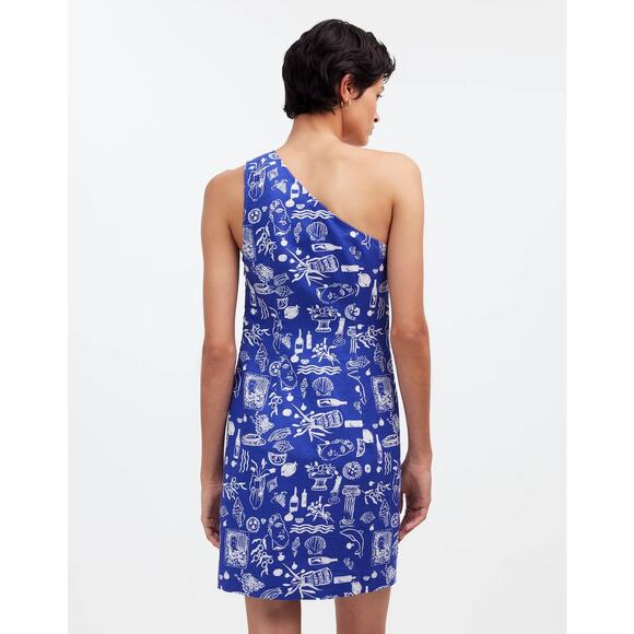 NWT Madewell x Lisa Says Gah! One-Shoulder Mini Dress in Clematis Blue Size 00 - Picture 4 of 13